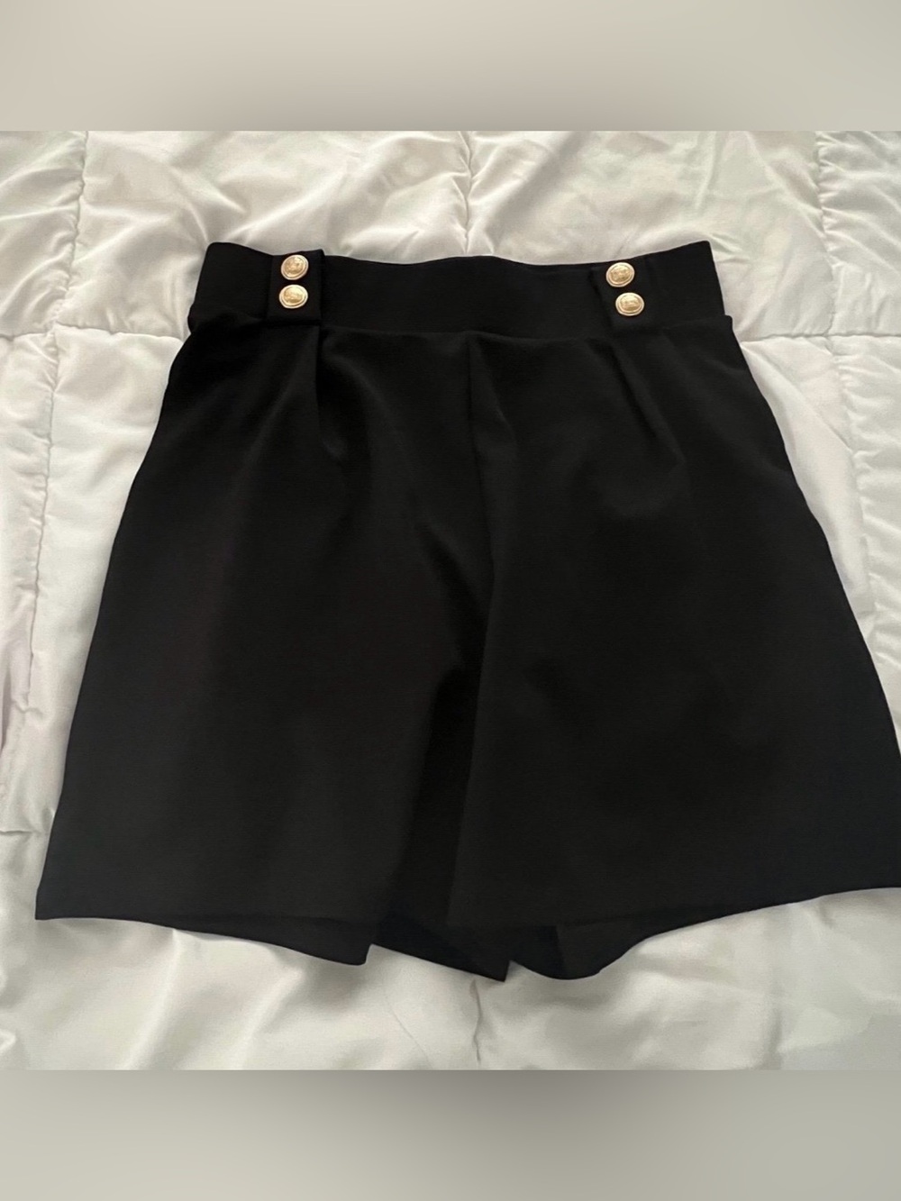 Zara Black High-Waist Shorts with Gold Button Detail